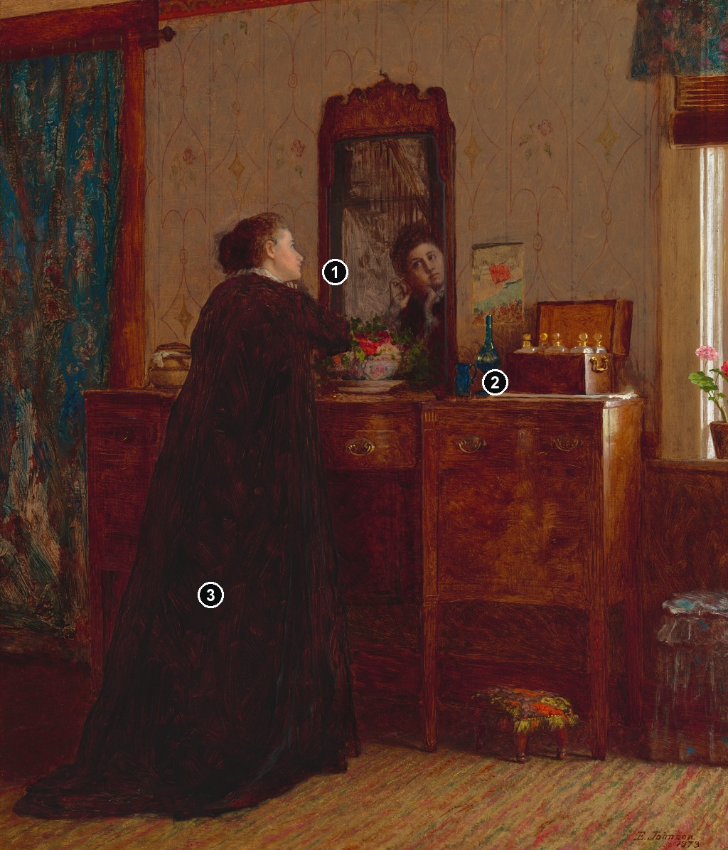 Annotated details from The Toilet by Eastman Johnson